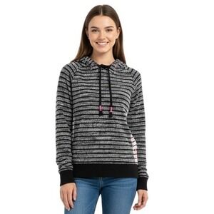 BKE Striped Knit Cardigan Sweater Women's Medium Black White Accent Button Front